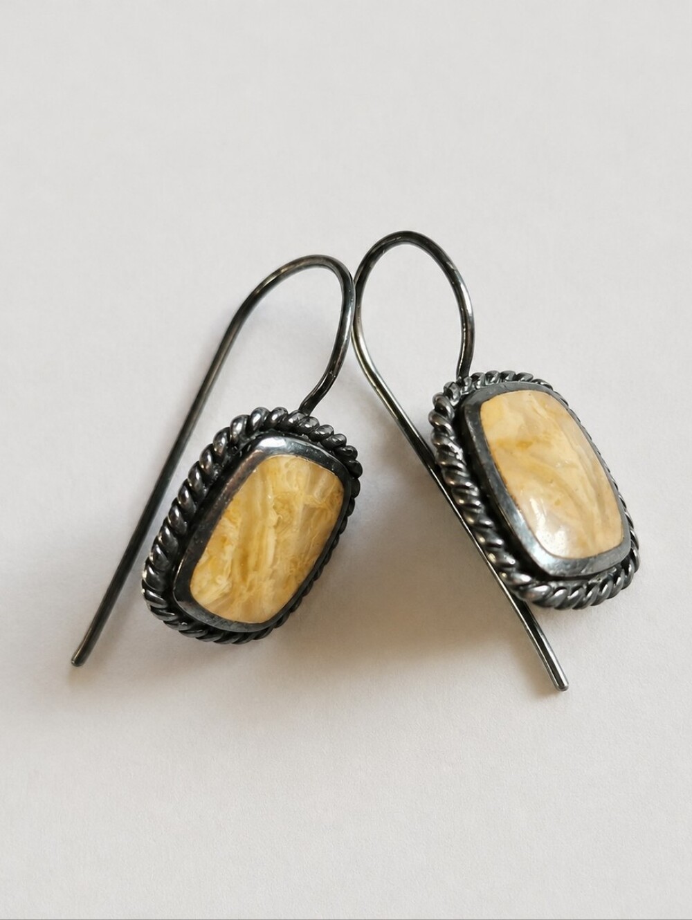 Vintage Picture Jasper Sterling Silver Dangle Earrings Southwestern Handmade